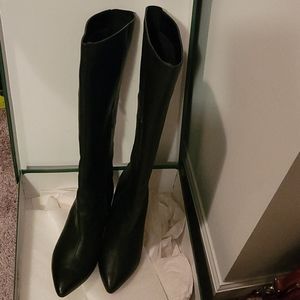 Tall leather black wide shaft boots